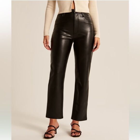 Abercrombie & Fitch Curve Love Vegan‎ Leather Ankle Straight Ultra High Rise 10 - Picture 1 of 16